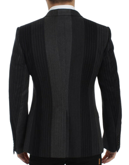 Dolce &amp; Gabbana Grau gestreifter Wollstretch-Blazer