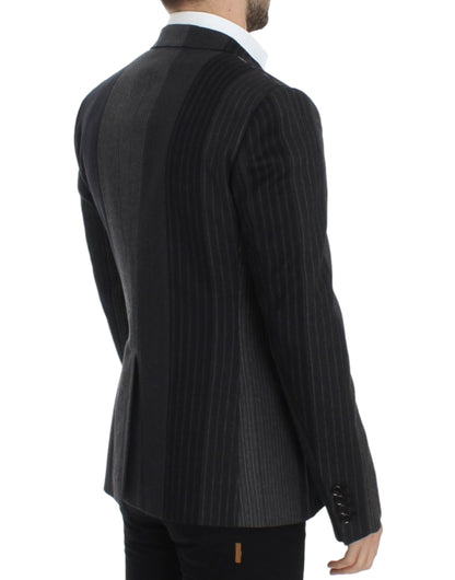Dolce &amp; Gabbana Grau gestreifter Wollstretch-Blazer