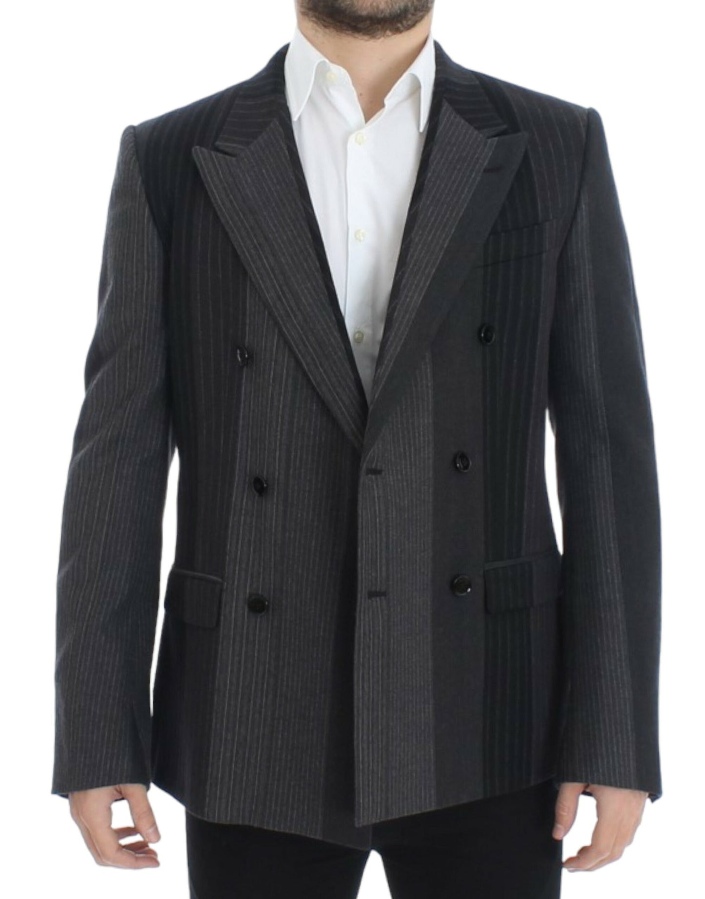 Dolce &amp; Gabbana Grau gestreifter Wollstretch-Blazer