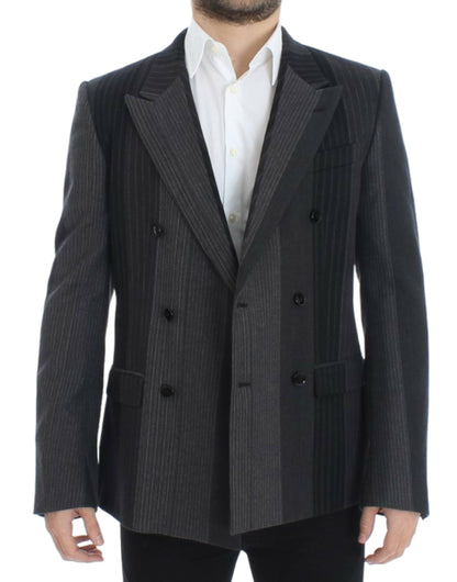 Dolce &amp; Gabbana Grau gestreifter Wollstretch-Blazer