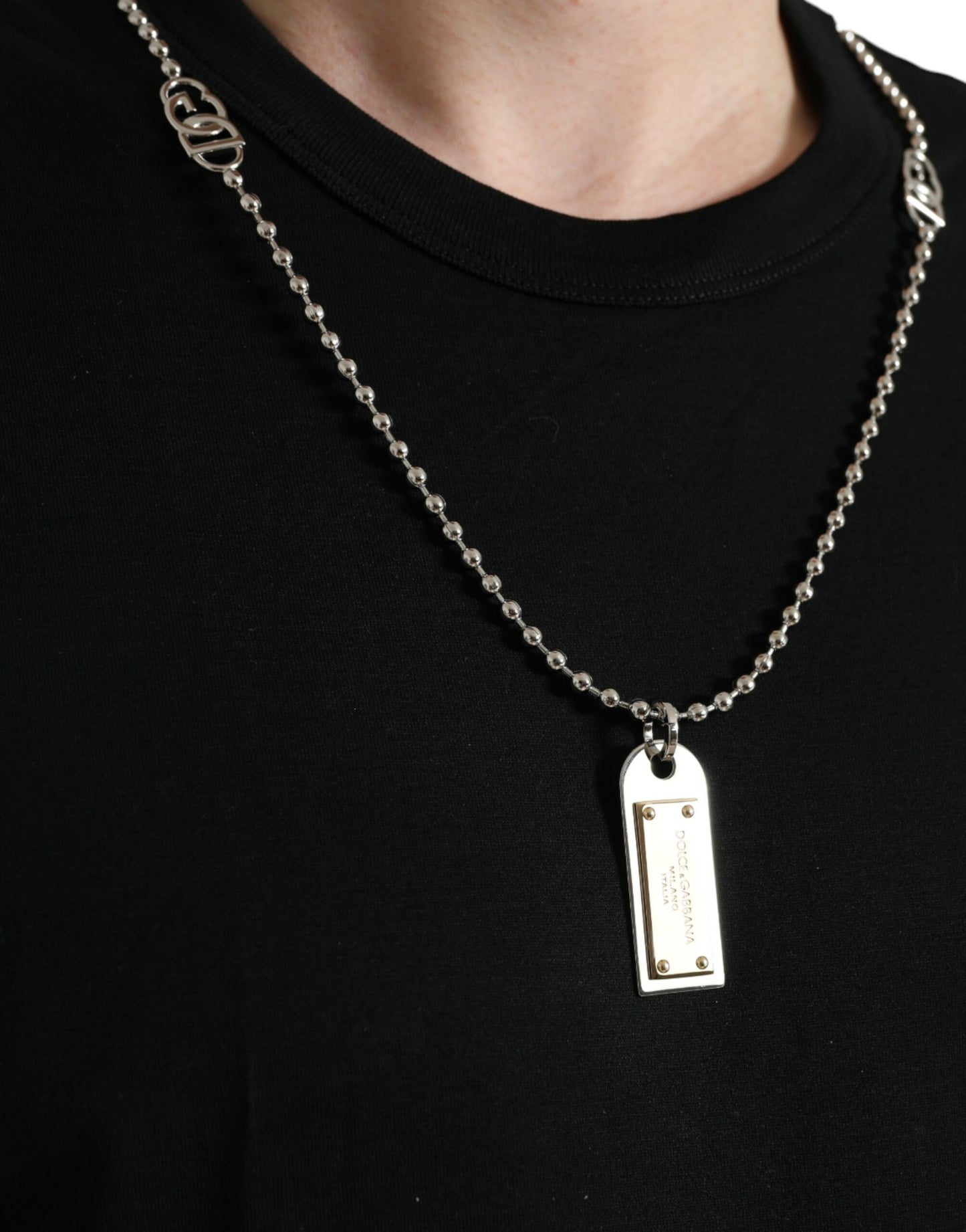 Dolce &amp; Gabbana – Schwarzes T-Shirt mit Rundhalsausschnitt aus Baumwolle mit Hundemarke