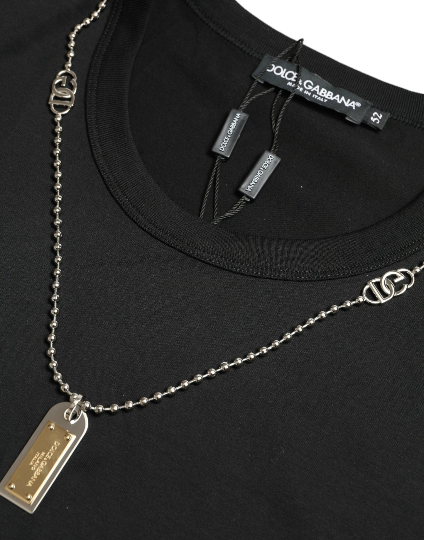 Dolce &amp; Gabbana – Schwarzes T-Shirt mit Rundhalsausschnitt aus Baumwolle mit Hundemarke