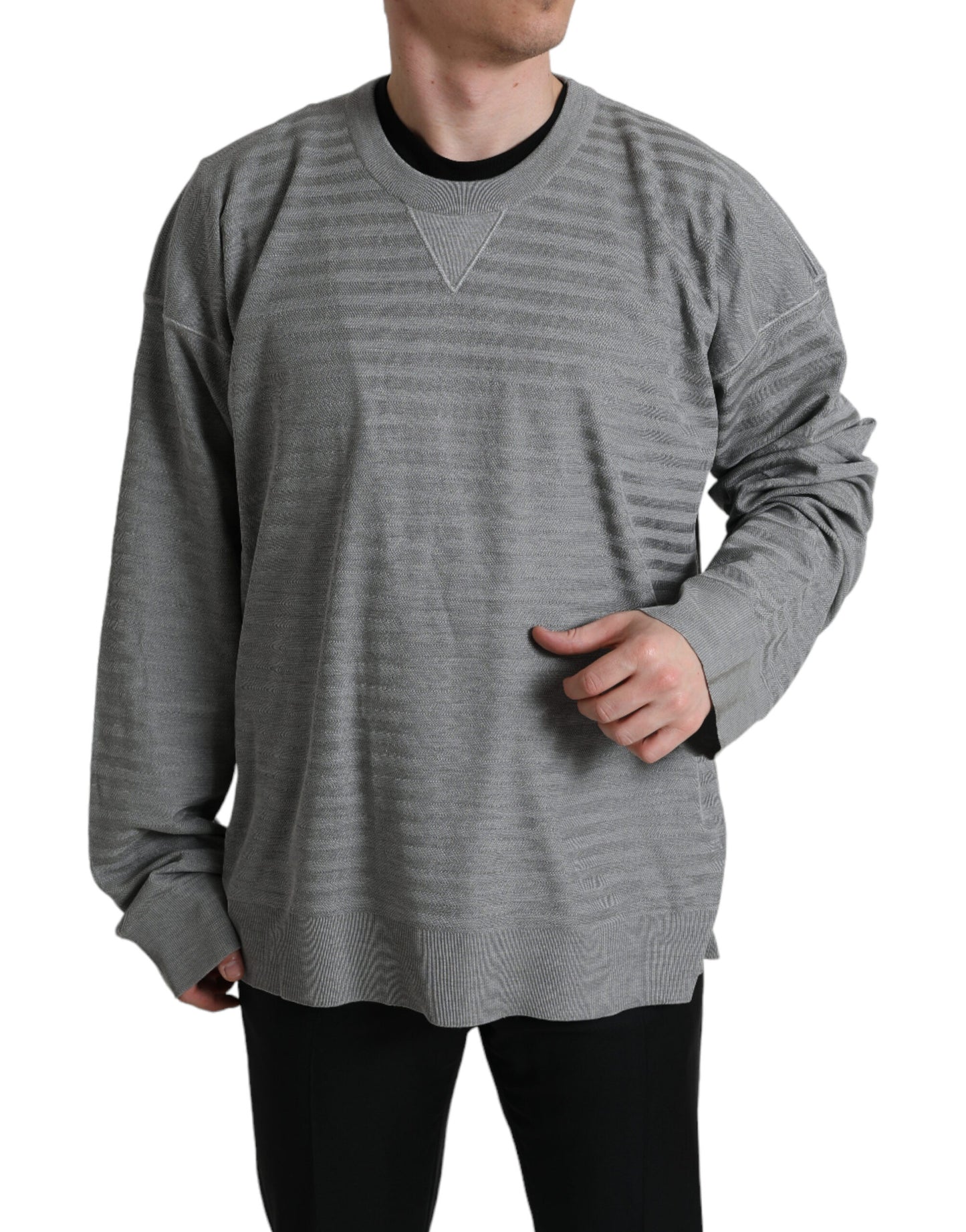 Dolce &amp; Gabbana Grauer Pullover mit Rundhalsausschnitt aus Seide