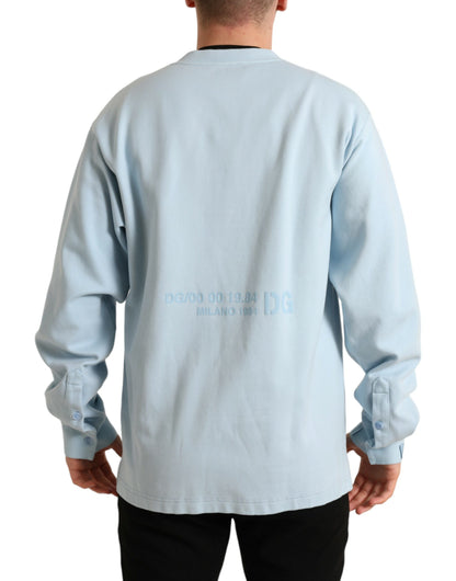 Dolce &amp; Gabbana Hellblauer Pullover aus Baumwolle mit Knöpfen