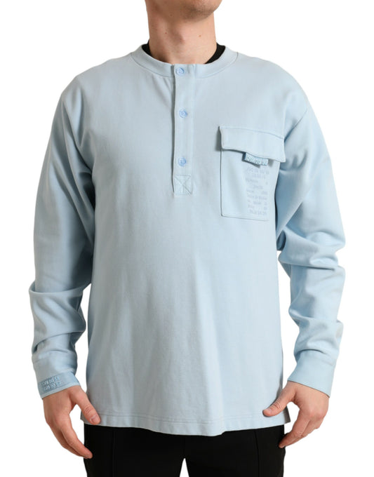 Dolce &amp; Gabbana Hellblauer Pullover aus Baumwolle mit Knöpfen