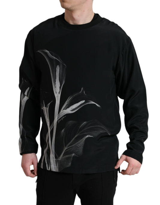 Dolce &amp; Gabbana – Schwarzer Pullover mit Rundhalsausschnitt und Blumenmuster