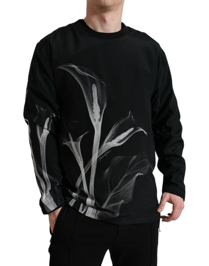 Dolce &amp; Gabbana – Schwarzer Pullover mit Rundhalsausschnitt und Blumenmuster