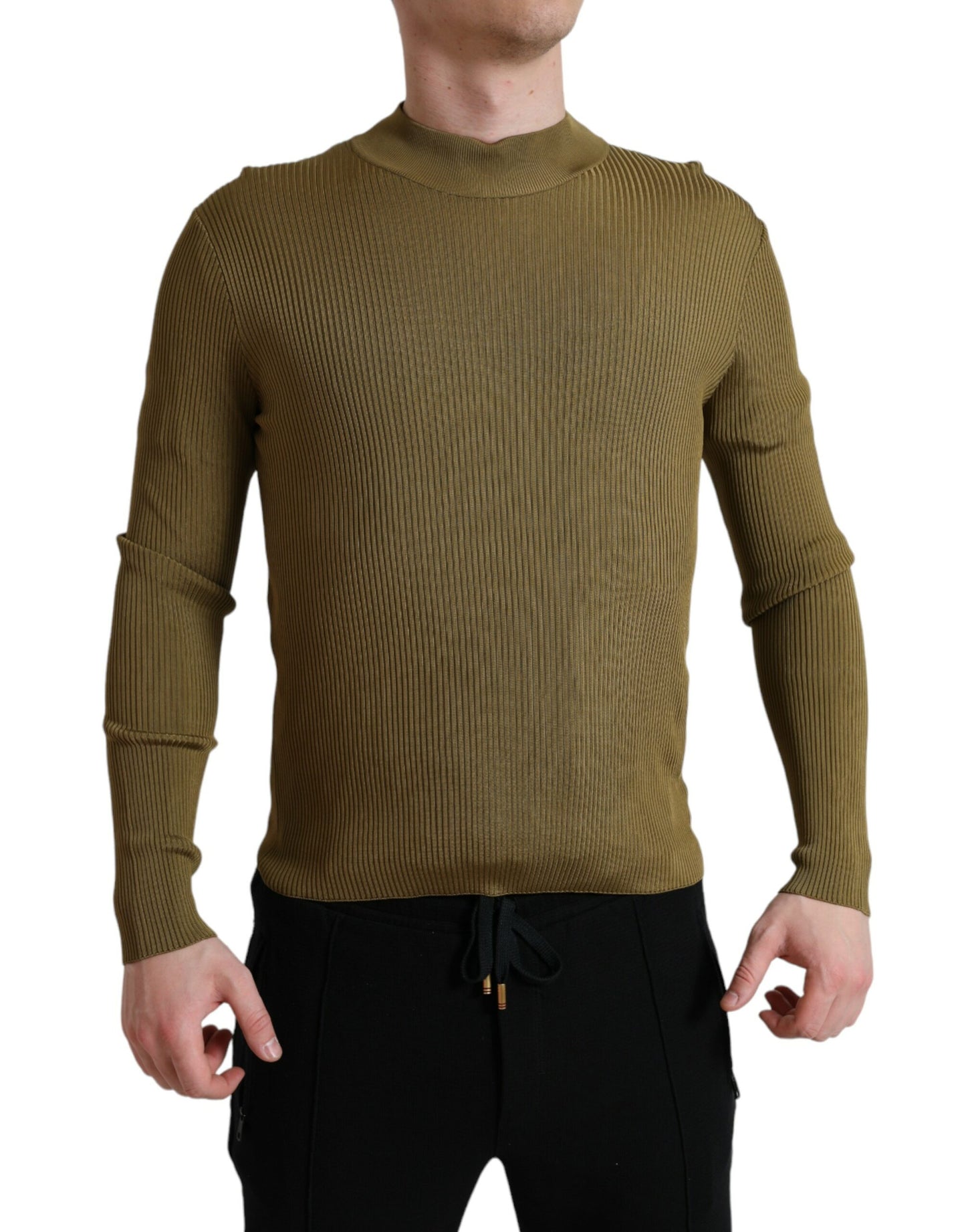 Dolce &amp; Gabbana – Pullover aus Viskose in Armeegrün mit Rundhalsausschnitt