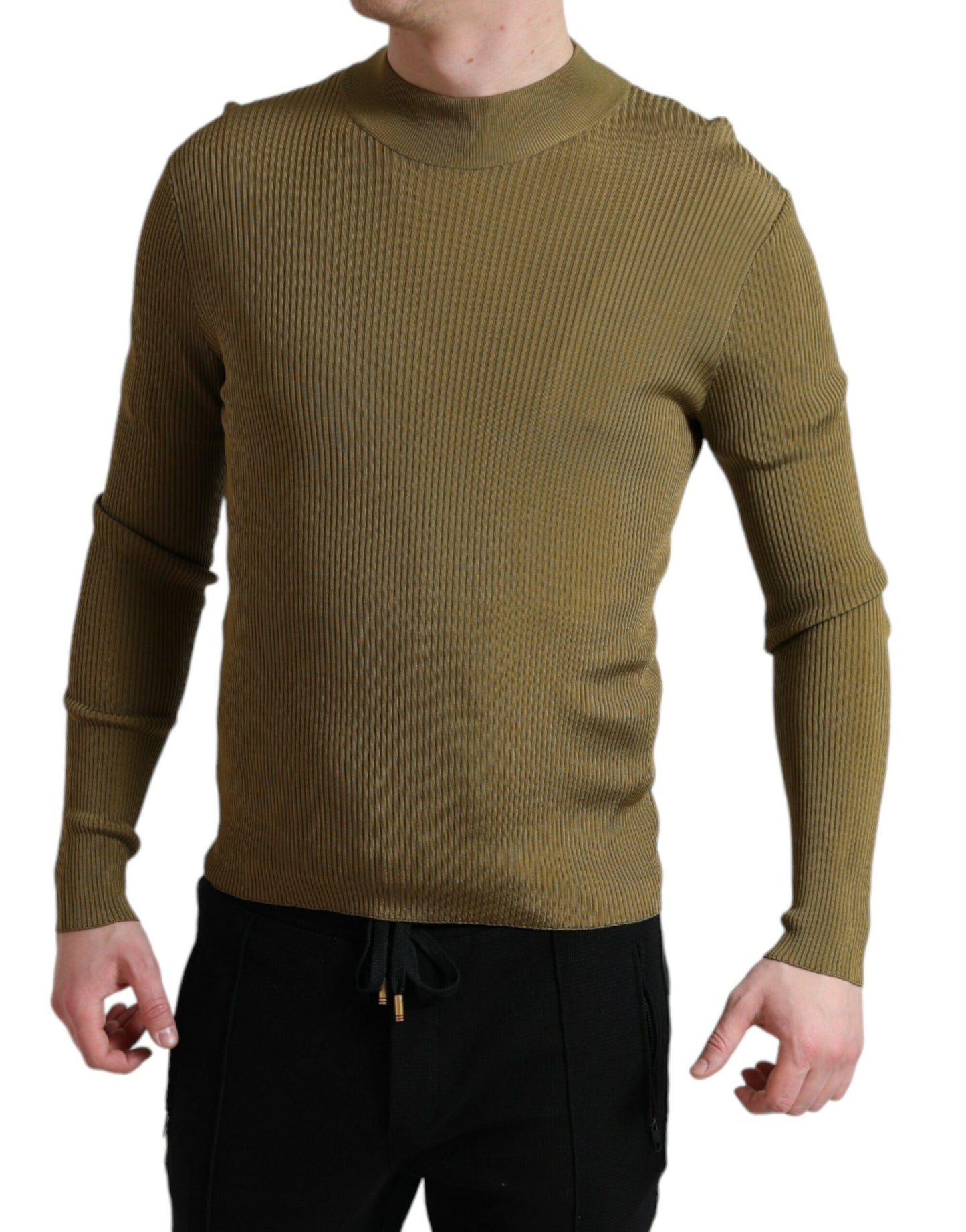 Dolce &amp; Gabbana – Pullover aus Viskose in Armeegrün mit Rundhalsausschnitt