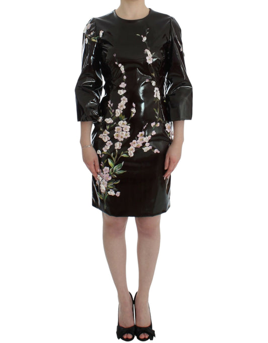 Dolce &amp; Gabbana Schwarzes Etuikleid mit 3/4-Ärmeln und Blumenmuster