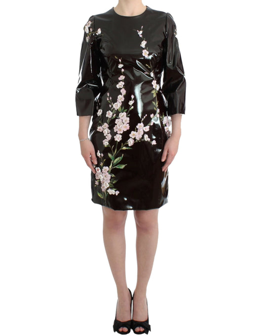 Dolce &amp; Gabbana Schwarzes Lackkleid mit Blumenmuster, handbemalt