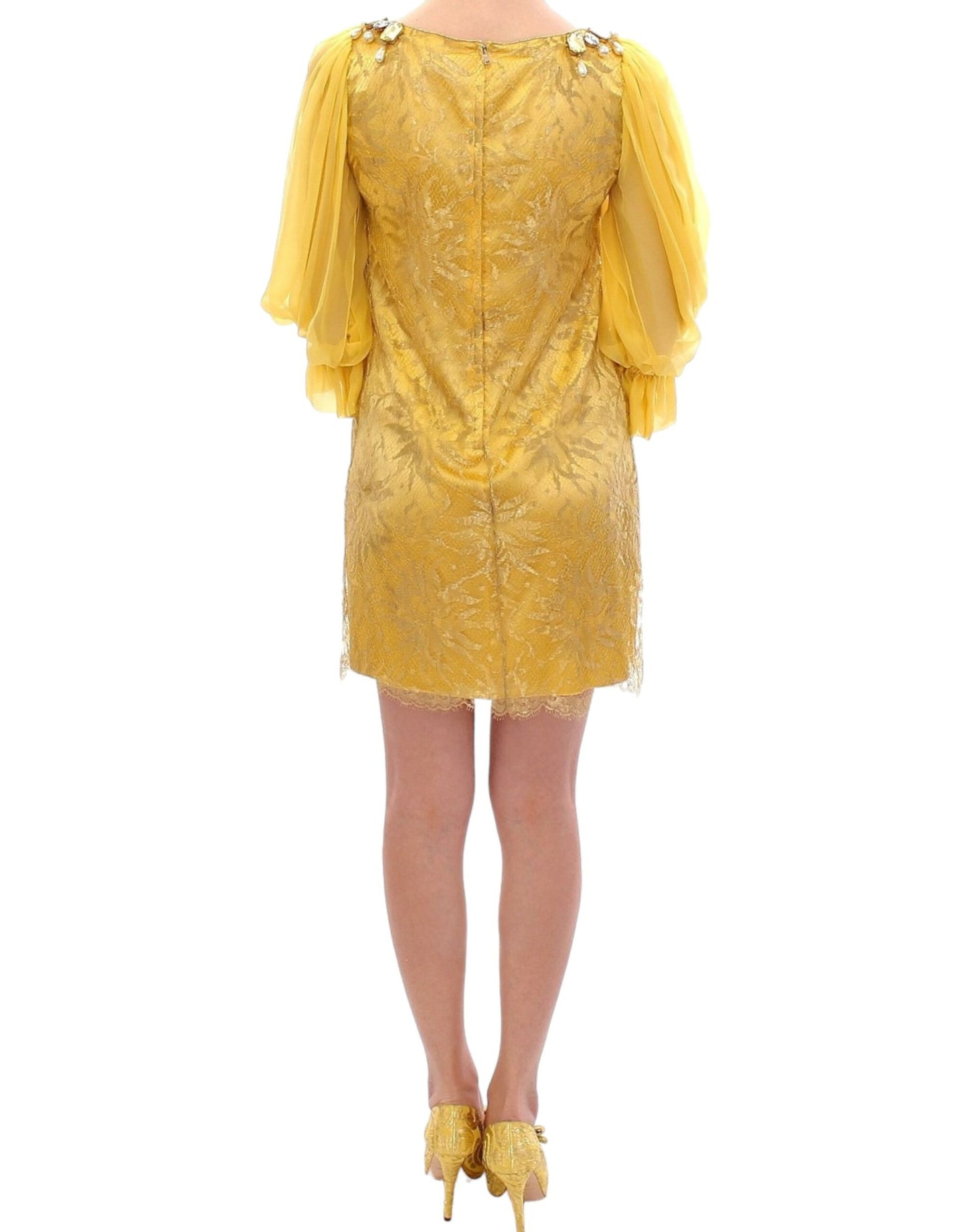 Dolce &amp; Gabbana Gelbes Minikleid aus Spitze mit Kristallen