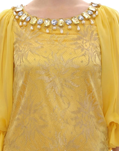 Dolce &amp; Gabbana Gelbes Minikleid aus Spitze mit Kristallen