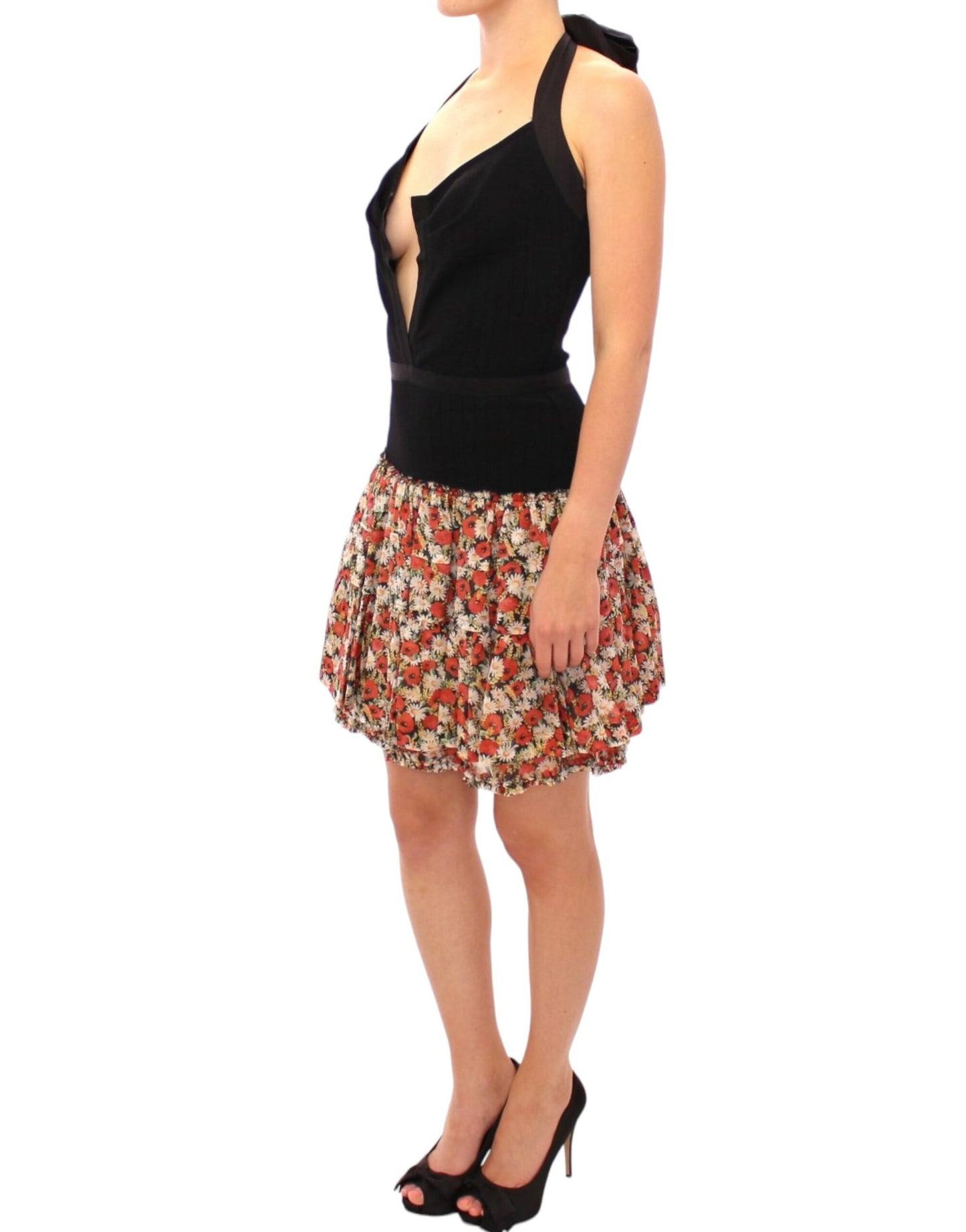 Dolce &amp; Gabbana – Mehrfarbiges Neckholder-Kleid mit Blumenmuster