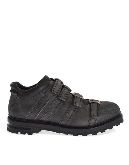 Dolce &amp; Gabbana Graue Lederstiefel mit Knöchelriemen