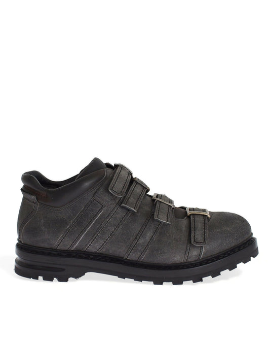 Dolce &amp; Gabbana Graue Lederstiefel mit Knöchelriemen