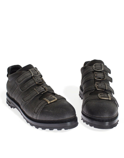 Dolce &amp; Gabbana Graue Lederstiefel mit Knöchelriemen