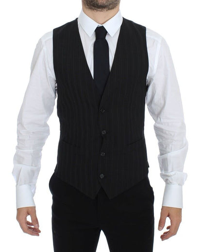 Dolce &amp; Gabbana – Schwarze, gestreifte Stretch-Weste