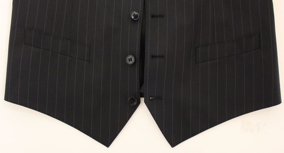 Dolce &amp; Gabbana – Schwarze Weste aus gestreifter Wolle und Seide