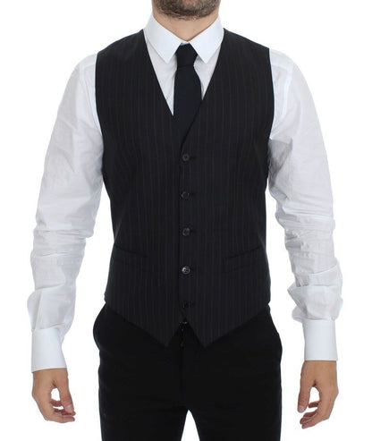 Dolce &amp; Gabbana – Schwarze Weste aus gestreifter Wolle und Seide
