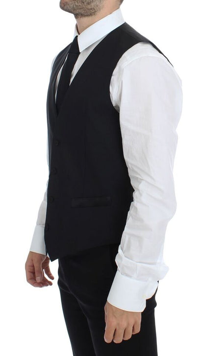 Dolce &amp; Gabbana – Schwarzer Stretch-Westenblazer aus Wolle und Seide