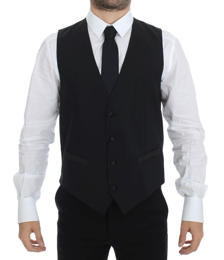 Dolce &amp; Gabbana – Schwarzer Stretch-Westenblazer aus Wolle und Seide