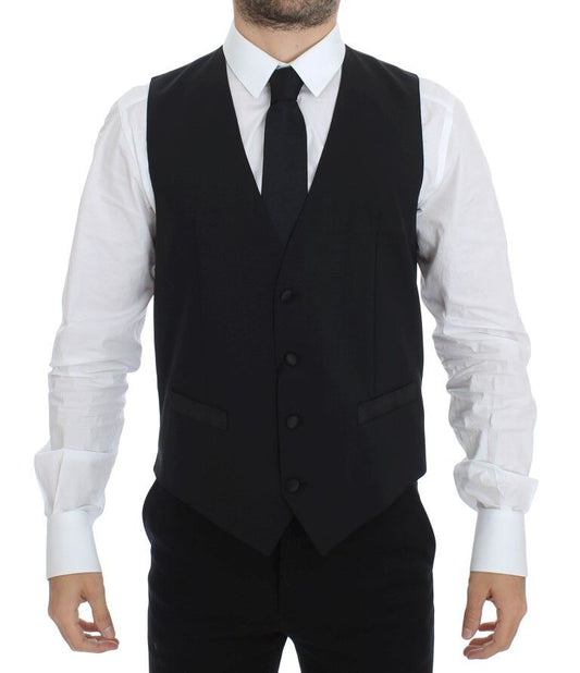 Dolce &amp; Gabbana – Schwarzer Stretch-Westenblazer aus Wolle und Seide