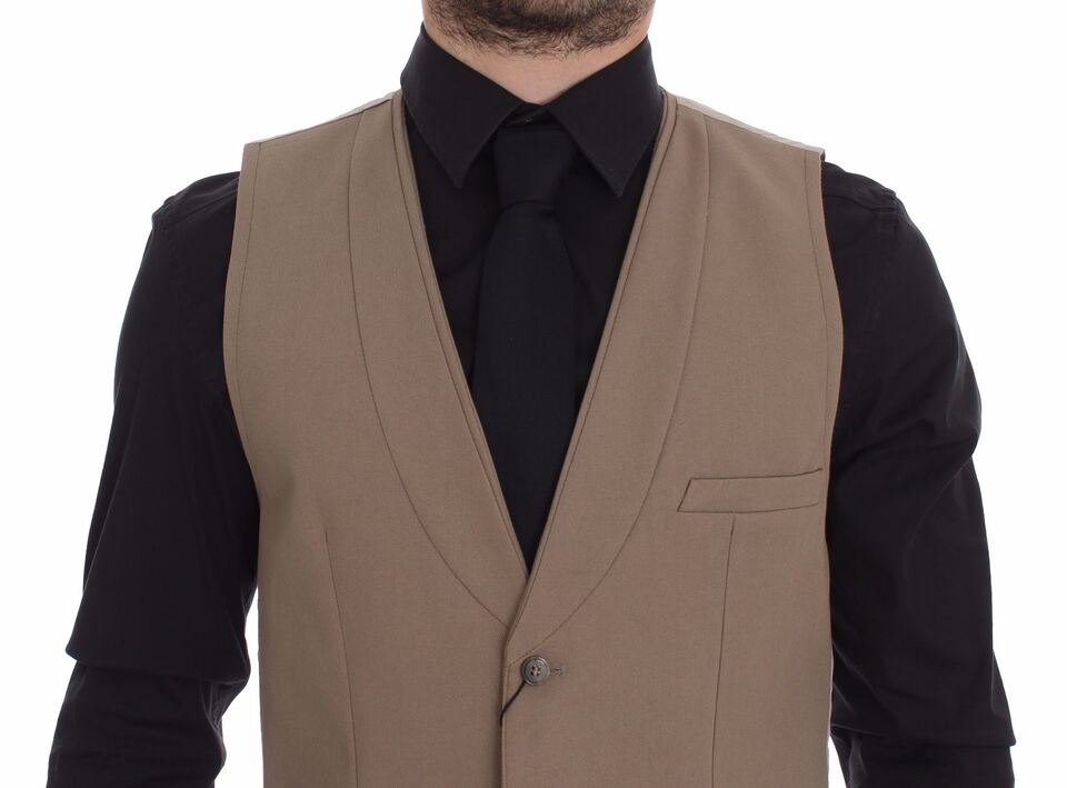 Dolce &amp; Gabbana – Schmal geschnittene Weste aus Baumwolle in Beige mit Knopfleiste vorne