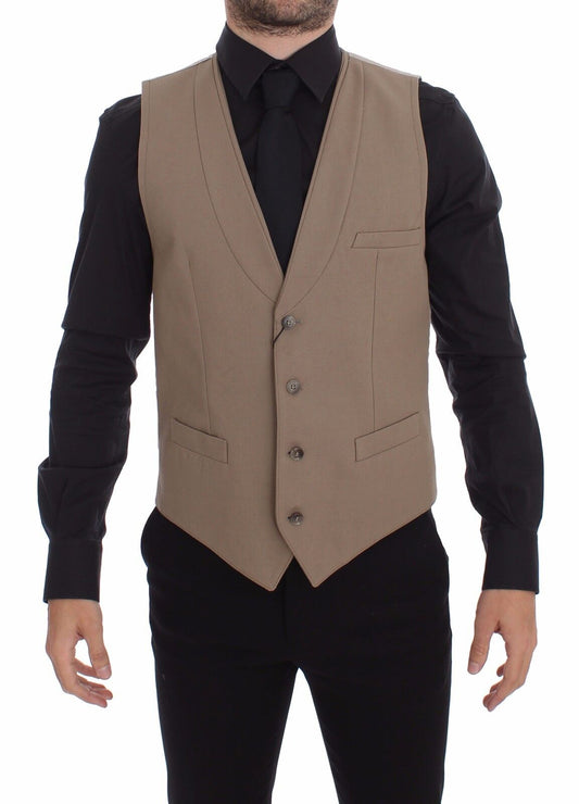 Dolce &amp; Gabbana – Schmal geschnittene Weste aus Baumwolle in Beige mit Knopfleiste vorne
