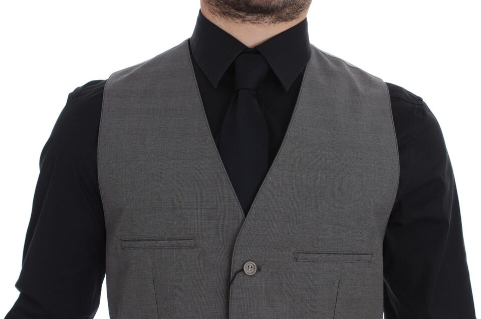 Dolce &amp; Gabbana – Graue Slim Fit-Weste aus Baumwolle mit Knopfleiste vorne