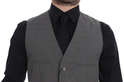Dolce &amp; Gabbana – Graue Slim Fit-Weste aus Baumwolle mit Knopfleiste vorne