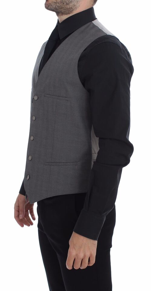 Dolce &amp; Gabbana – Graue Slim Fit-Weste aus Baumwolle mit Knopfleiste vorne