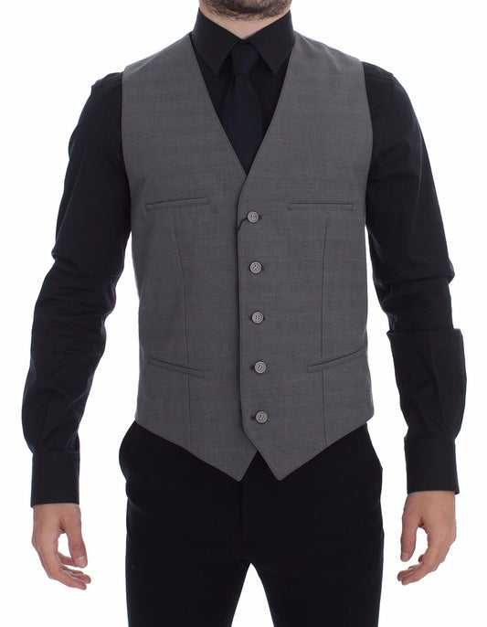Dolce &amp; Gabbana – Graue Slim Fit-Weste aus Baumwolle mit Knopfleiste vorne