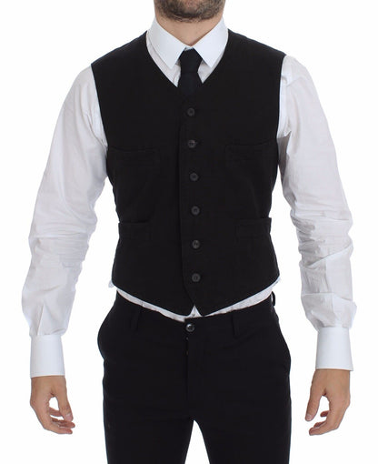 Dolce &amp; Gabbana – Schwarzer Blazer aus Leinen und Baumwolle