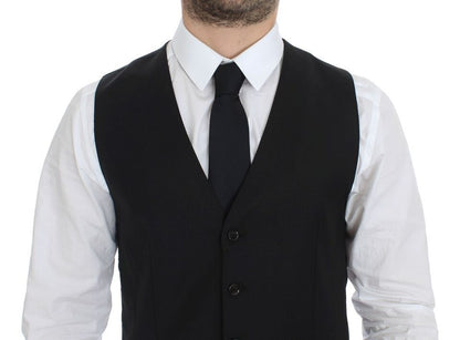 Dolce &amp; Gabbana – Schwarzer Stretch-Westenblazer aus Wolle und Seide