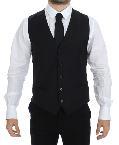 Dolce &amp; Gabbana – Schwarzer Stretch-Westenblazer aus Wolle und Seide