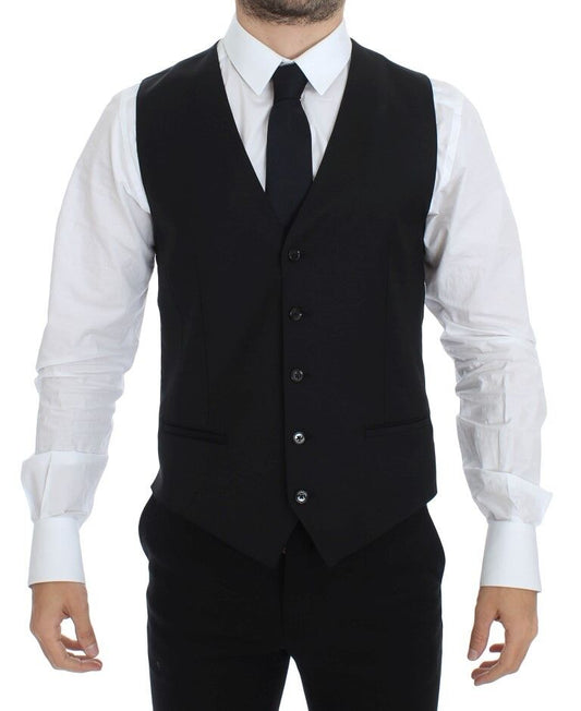 Dolce &amp; Gabbana – Schwarzer Stretch-Westenblazer aus Wolle und Seide