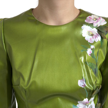 Dolce &amp; Gabbana – Grünes, mit Blumen verziertes Etui-Midikleid