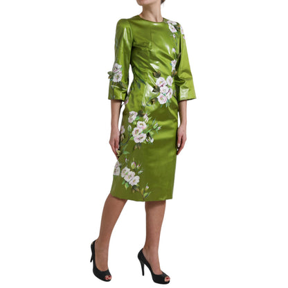 Dolce &amp; Gabbana – Grünes, mit Blumen verziertes Etui-Midikleid