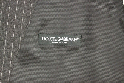 Dolce &amp; Gabbana Grau gestreifte einreihige Strickjacke aus Wolle