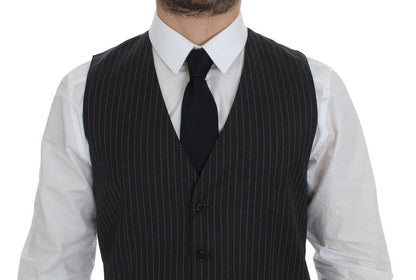 Dolce &amp; Gabbana Grau gestreifte einreihige Strickjacke aus Wolle