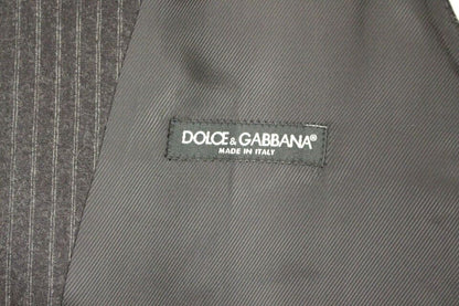 Dolce &amp; Gabbana Grau gestreifte einreihige Strickjacke aus Wolle