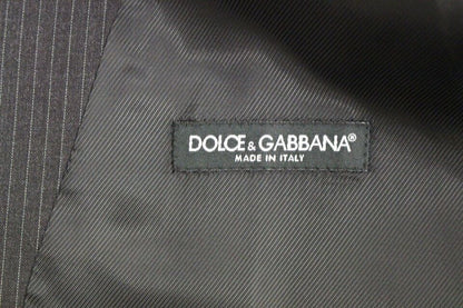 Dolce &amp; Gabbana Grau gestreifte einreihige Strickjacke aus Wolle