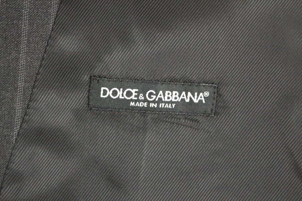 Dolce &amp; Gabbana Grau gestreifte Wollweste mit Logo