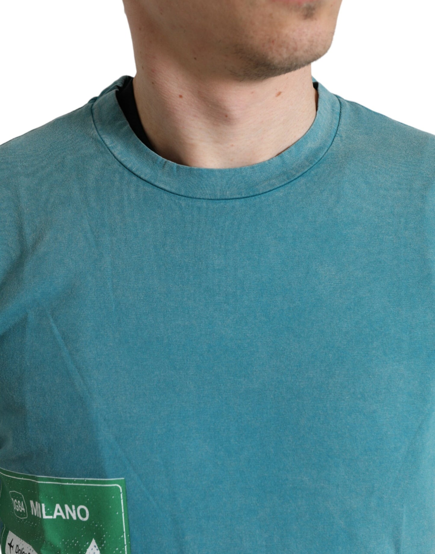 Dolce &amp; Gabbana – Blaues T-Shirt „Milano Street“ aus Baumwolle mit Rundhalsausschnitt