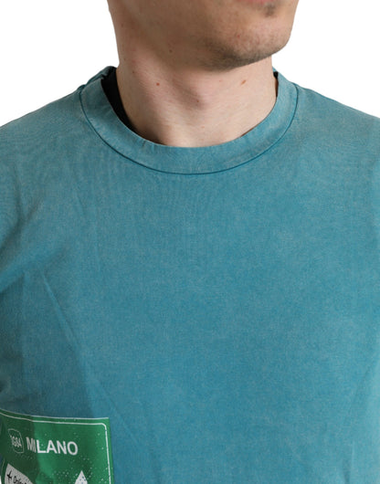 Dolce &amp; Gabbana – Blaues T-Shirt „Milano Street“ aus Baumwolle mit Rundhalsausschnitt