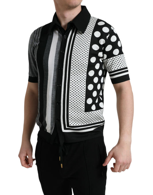 Dolce &amp; Gabbana Black White Jumper Cardigan Polo Sweater