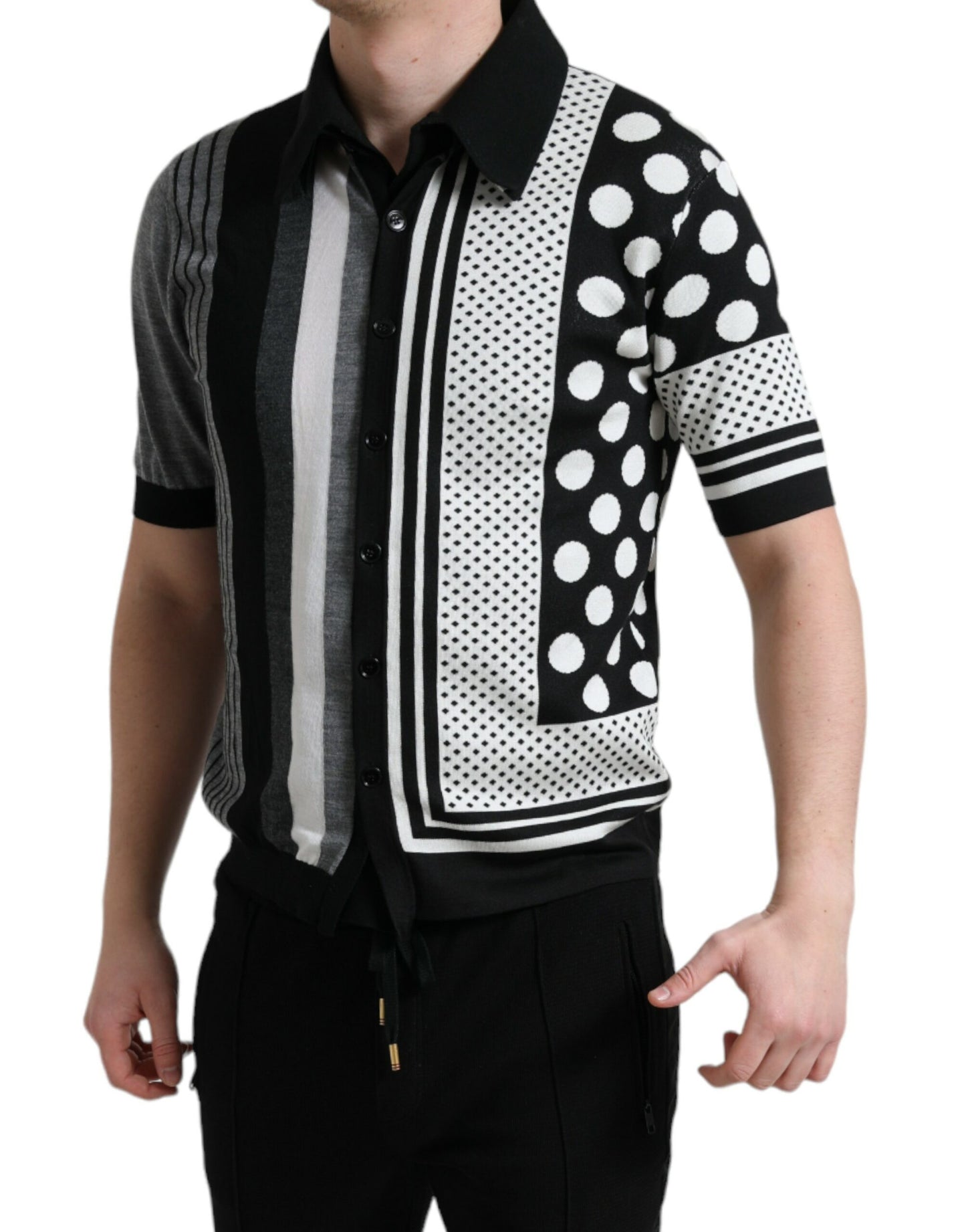 Dolce &amp; Gabbana Black White Jumper Cardigan Polo Sweater