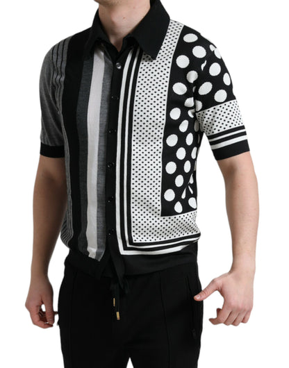Dolce &amp; Gabbana Black White Jumper Cardigan Polo Sweater