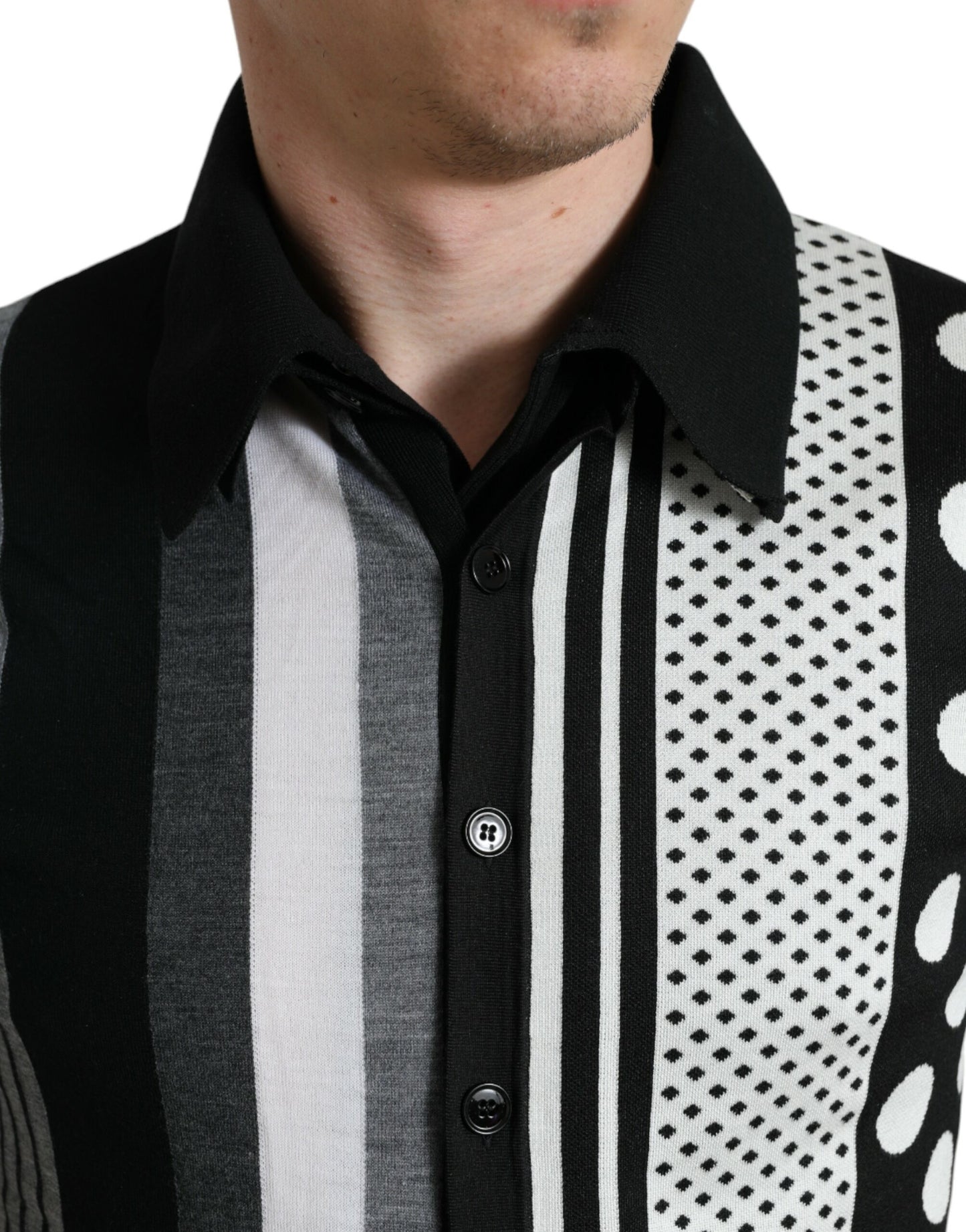 Dolce &amp; Gabbana Black White Jumper Cardigan Polo Sweater